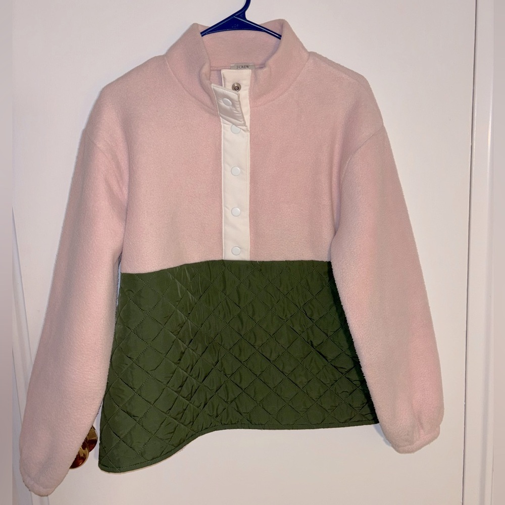 J.Crew snap fleece pullover | small | pink + green
